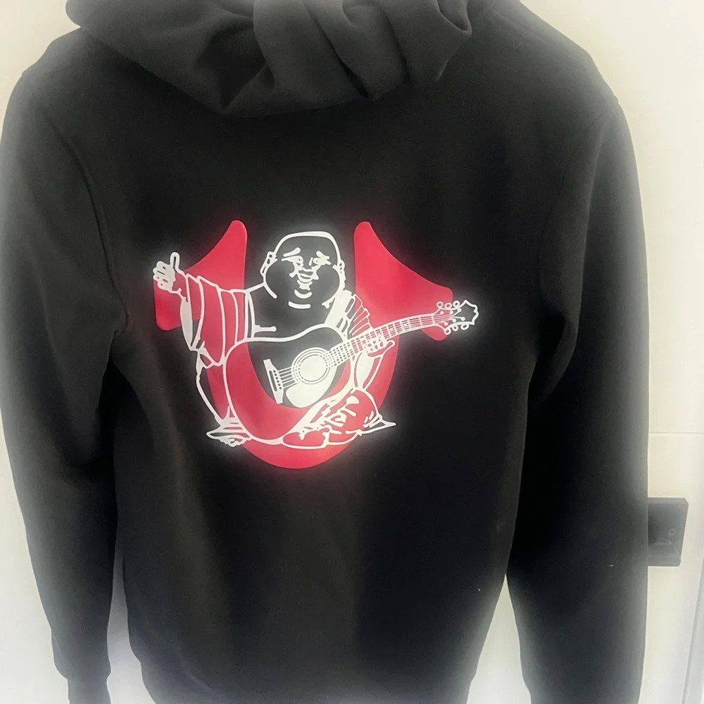 True Religion Black Hoodie with Red Logo Accent